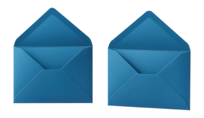 Two blue open envelopes showcasing interior flaps and triangular shapes side by side.