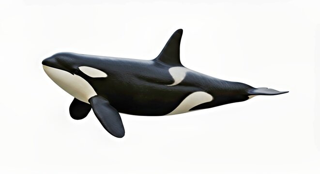 Majestic Orca with Black White Markings Isolated on White Backdrop
