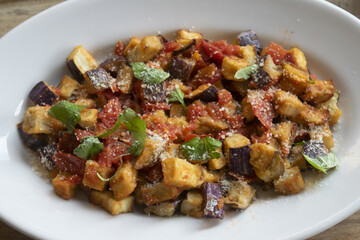 roasted eggplant salad with tomatoes parmesan cheese fresh basil mediterranean dish