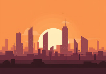 Obraz premium Cityscape silhouette at sunset vector illustration architecture
