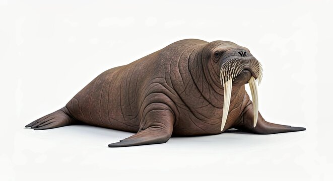Majestic Walrus with Prominent Tusks Isolated on White