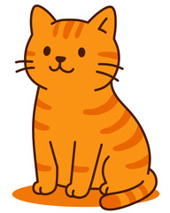 Cute Tabby Cat: A charming, cartoon-style illustration of a smiling ginger tabby cat sitting upright, with distinct stripes and a warm, friendly expression.