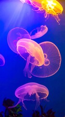 Bioluminescent jellyfish in a tank