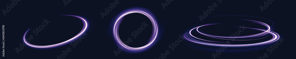 Wall mural abstract light effect of glowing line, bright swirl moving in circle on transparent background. ligh