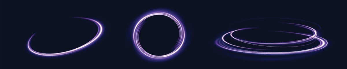 Abstract light effect of glowing line, bright swirl moving in circle on transparent background. Light flow speed effect. Vector