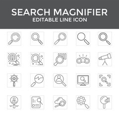 Search Magnifying Glass Line Icon Set Vector Collection