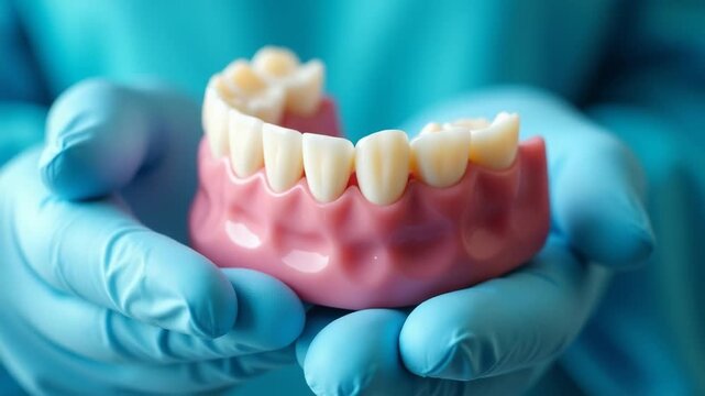 A close-up shot of a person holding a miniature model of a tooth, ideal for illustrations or educational purposes
