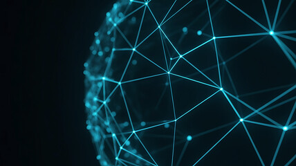 Abstract glowing blue digital network sphere connecting points of light with intricate lines on a dark background
