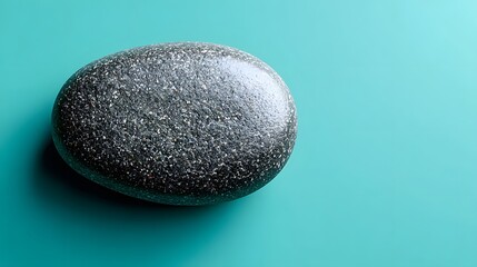 Smooth Black Speckled Stone on Teal Background with Minimalist and Modern Aesthetic