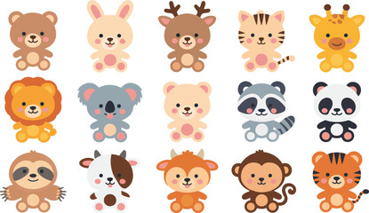 Fototapeta premium Cute Animal Clipart Collection Ideal for Children's Projects