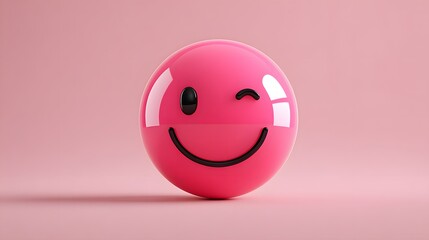 Fototapeta premium Glossy Pink Smiley Face With A Winking Eye On A Soft Pink Background