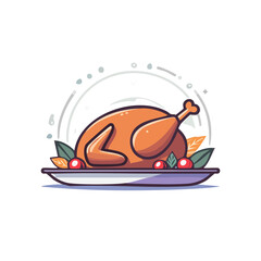 Flat minimalism vector illustration of a roasted Thanksgiving turkey on a serving platter