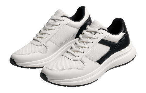 Pair of white sneakers with black details.