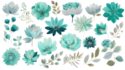 Isolated flower collection in pastel color palette with delicate blooms transparent background