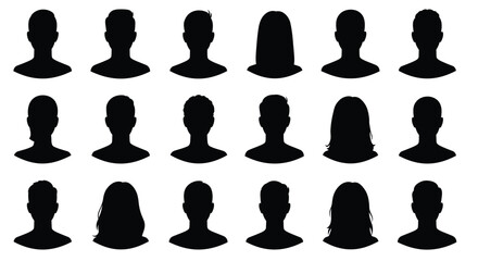 Collection of diverse people head silhouettes anonymous profiles vector illustration