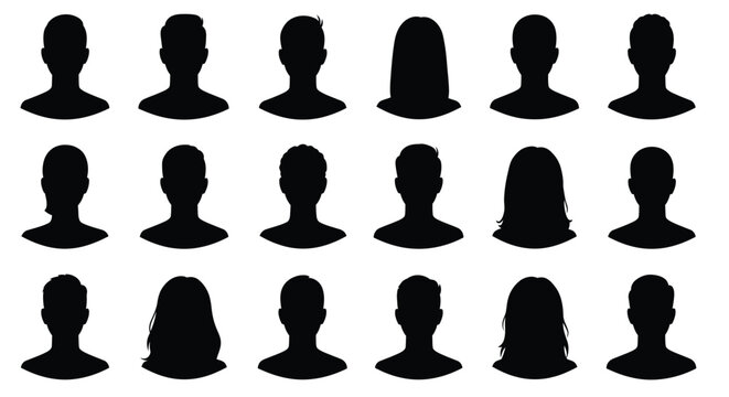 Collection of diverse people head silhouettes anonymous profiles vector illustration