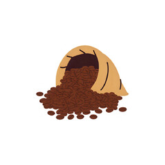 Roasted Coffee Beans Spilling from Burlap Sack: Coffee Bean Illustration