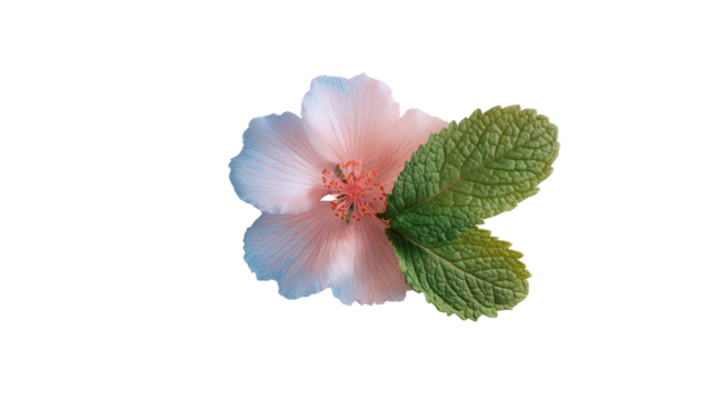  Minimalist floral illustration with one pastel bloom and leaves transparent background