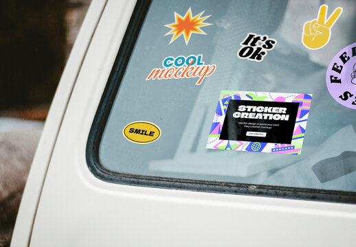 Car Back Rear Windshield Stickers Mockup