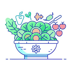 Healthy salad bowl with fresh vegetables and fruits illustration
