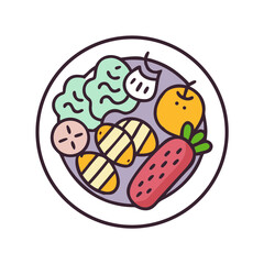 Healthy meal plate illustration with assorted fruits and vegetables