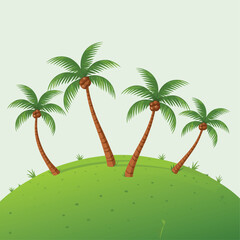 Obraz premium Cartoon Palm Trees on Green Hill with Light Background Illustration Style
