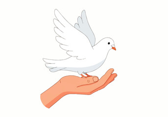 Symbol of peace and hope, a white dove delicately stands on an outstretched human palm, ideal for inspirational and tranquil designs.