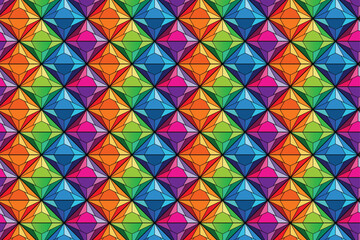Prismatic Geometric Pattern Seamless Background with Colorful Abstract Gemstone Shapes