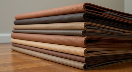 Obraz premium Stack of Earth-Toned Textured Mats on Wooden Floor