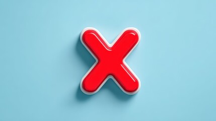 Obraz premium A 4K photo of red X icon on pastel blue background.