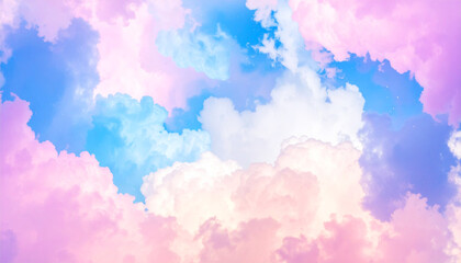 Soft pastel nebula with dreamy pink, lavender, and baby blue clouds, blending into a calming cosmic scene with gentle, surreal atmosphere, clouds in the sky, abstract colorful background