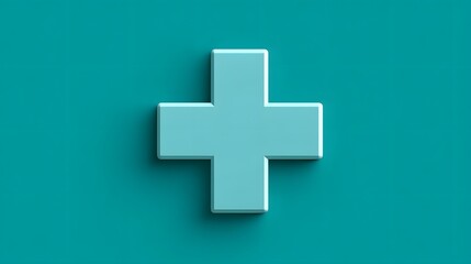 Obraz premium Teal Background Featuring A Geometric Plus Sign Symbolizing Health And Wellness
