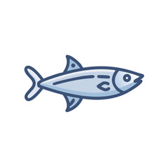 Single blue fish outlined on solid black background illustration