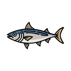 Graphic illustration of a tuna fish on black background