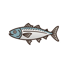 Cartoon mackerel illustration on black background isolated for design