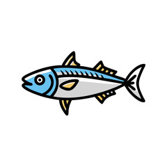 Isolated stylized illustration of a blue and silver mackerel