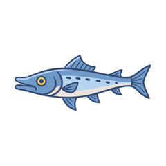 Stylized blue barracuda fish swimming, isolated on black background