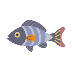 Fototapeta premium Stylized Flat Fish Illustration on Black Background in Profile