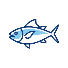 Stylized outline illustration of a tuna fish on black