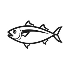 Elegant single line drawing of a tuna fish on black