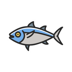 Simple flat illustration of a fish on black background