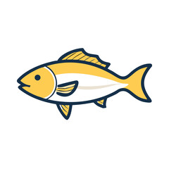 Isolated golden fish with dark blue outline on black