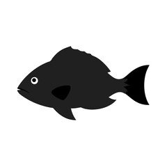 Single monochrome fish silhouette graphic against a black background