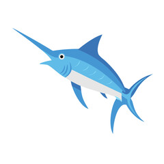 Stylized blue marlin illustration with black background and clean lines