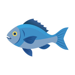 Simple flat design blue fish on a black background