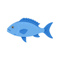 Simple cartoon blue fish illustration on a black background