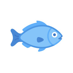 Isolated blue fish illustration with simple flat design elements