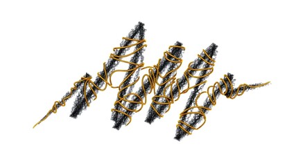 Golden thread tracing a chaotic scribble, a metaphor for therapy and finding clarity.
