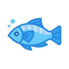 Blue Fish Illustration with Bubbles on Black Background Graphic