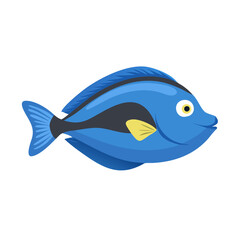 Vector illustration of a blue tang fish on black background